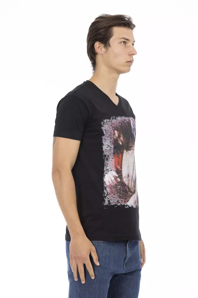 Trussardi Action Sleek V-Neck Tee with Edgy Front Print