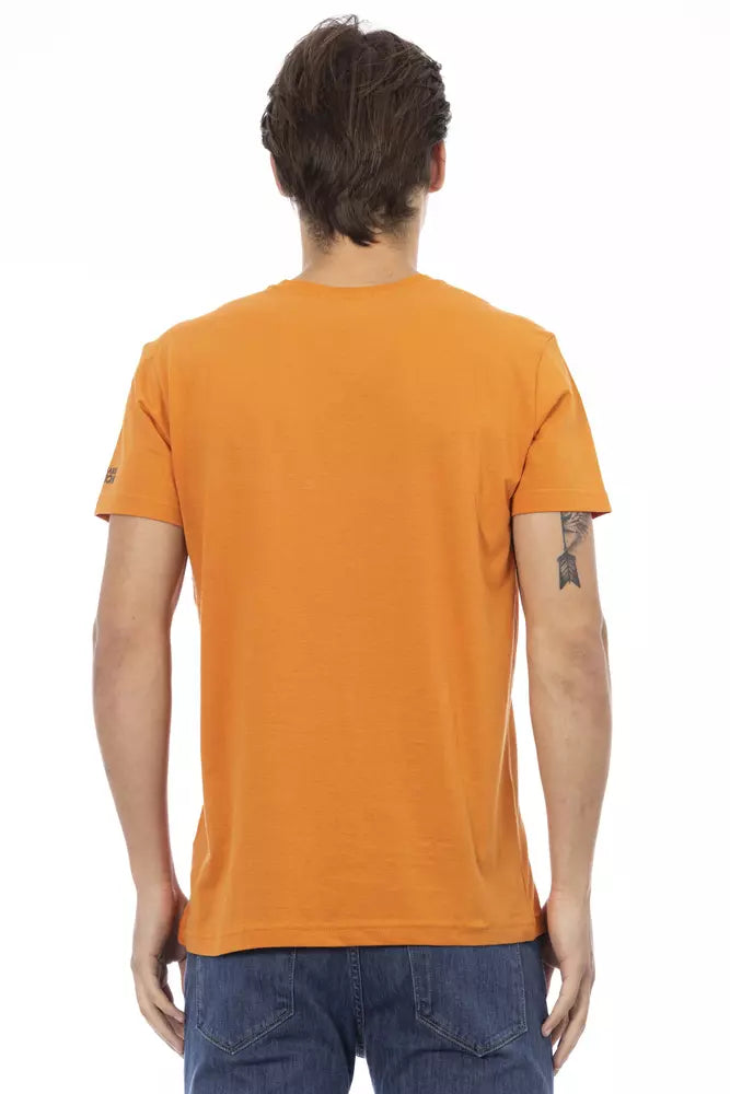 Trussardi Action Vibrant Orange V-Neck Tee with Sleek Print