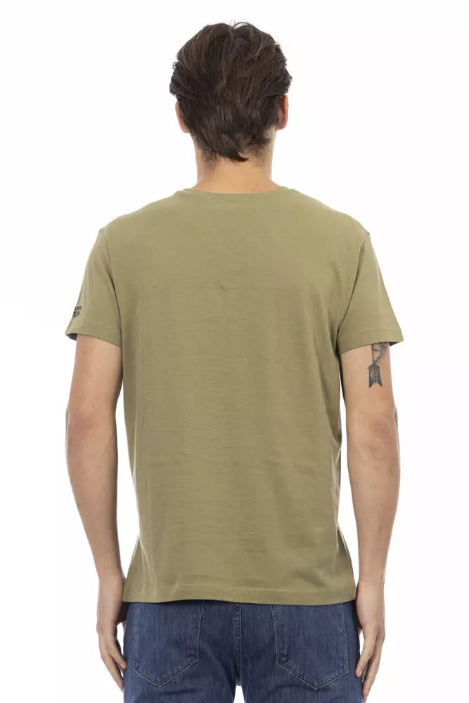 Trussardi Action Vibrant Green V-Neck Tee with Stylish Print