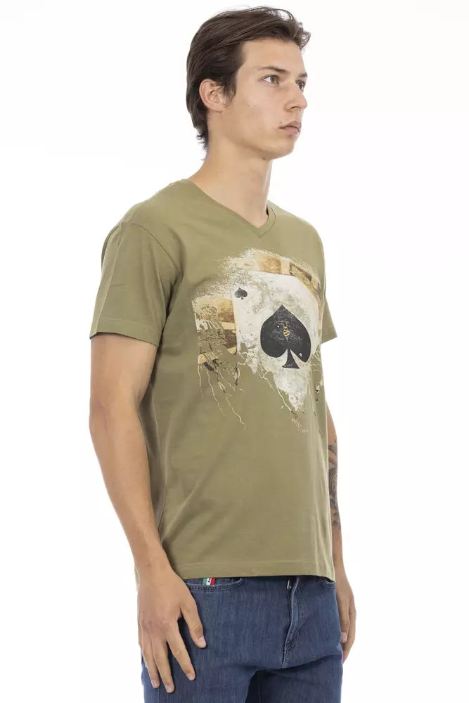 Trussardi Action Vibrant Green V-Neck Tee with Stylish Print