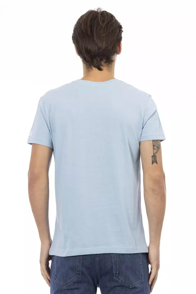 Trussardi Action Elegant Light Blue V-Neck Tee with Front Print