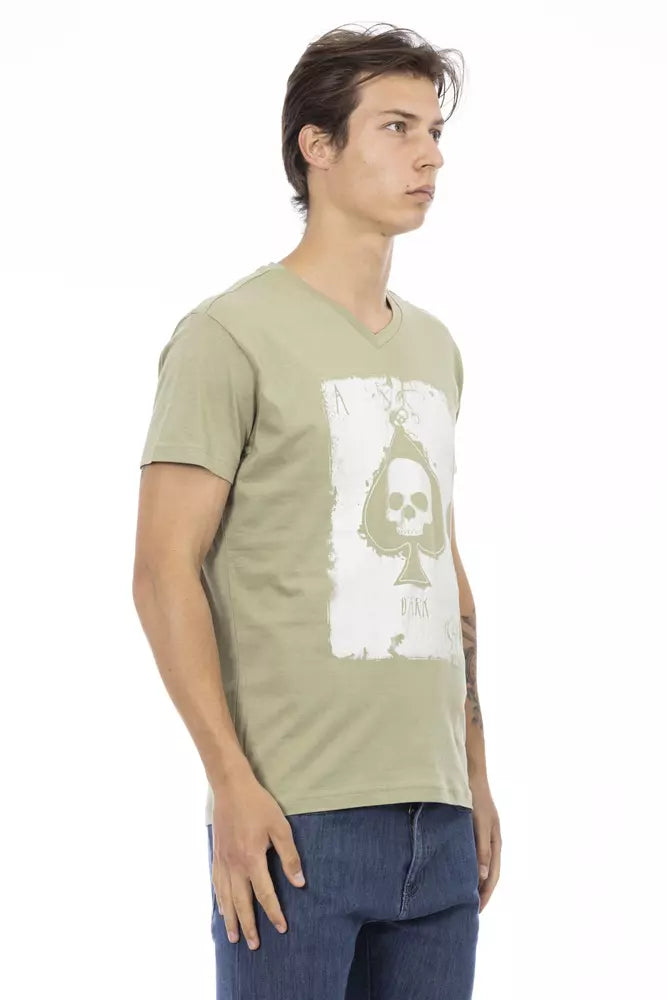 Trussardi Action Vibrant Green V-Neck Tee with Front Print