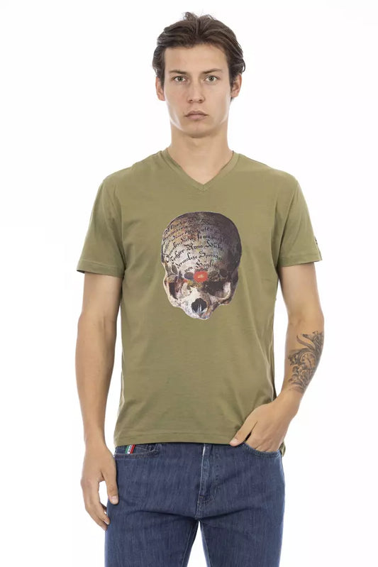 Trussardi Action Elegant V-Neck Tee with Chic Front Print