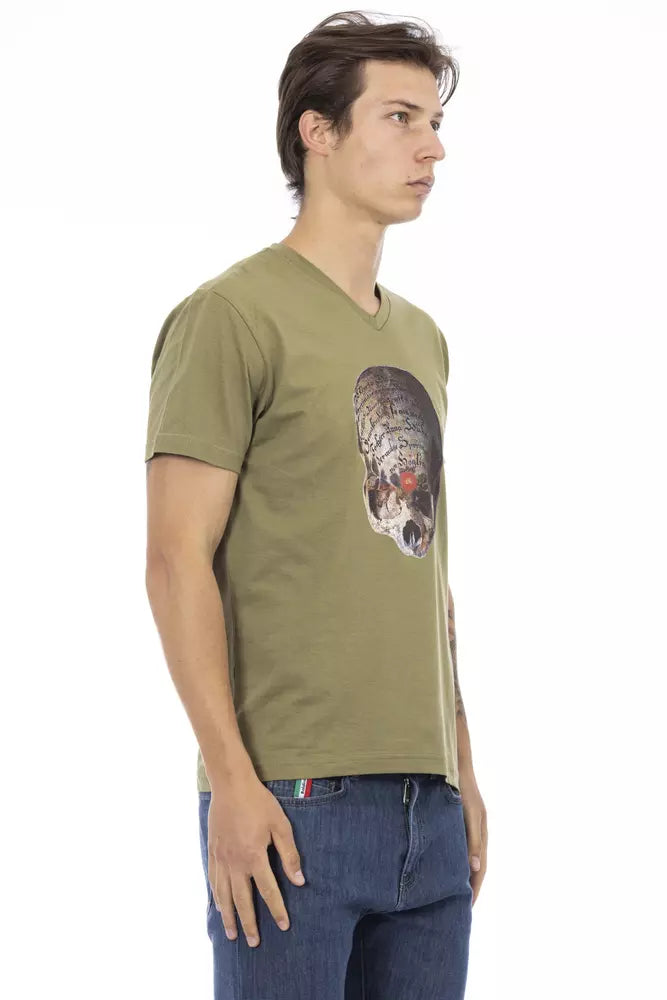 Trussardi Action Elegant V-Neck Tee with Chic Front Print