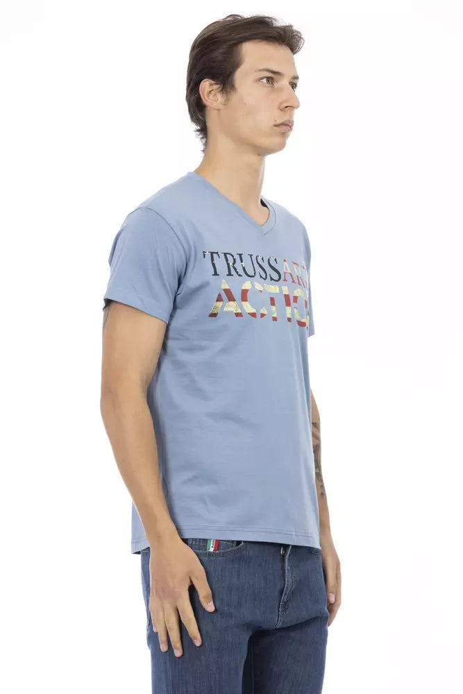 Trussardi Action Elegant V-Neck Tee with Chic Front Print