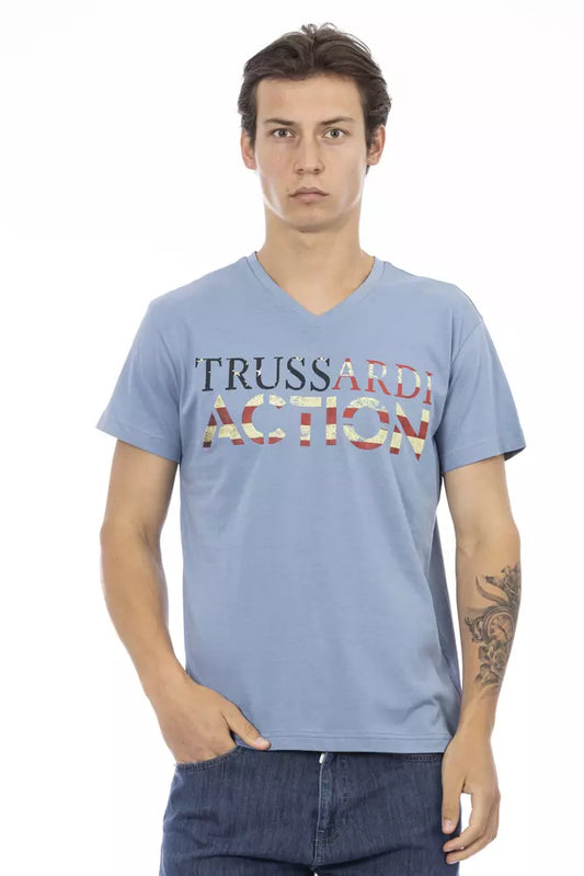 Trussardi Action Elegant V-Neck Tee with Chic Front Print