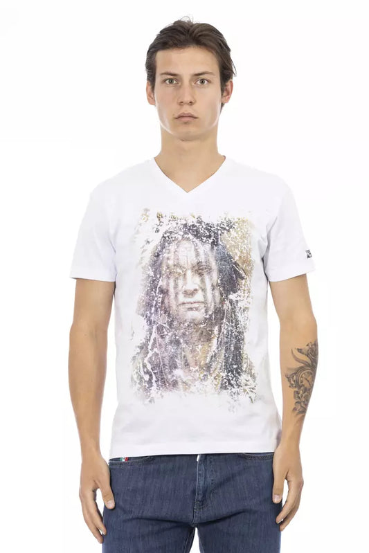 Trussardi Action Elegant V-Neck Tee with Chic Front Print