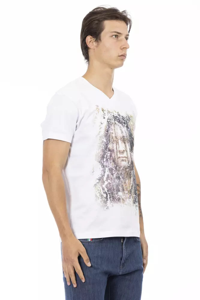 Trussardi Action Elegant V-Neck Tee with Chic Front Print