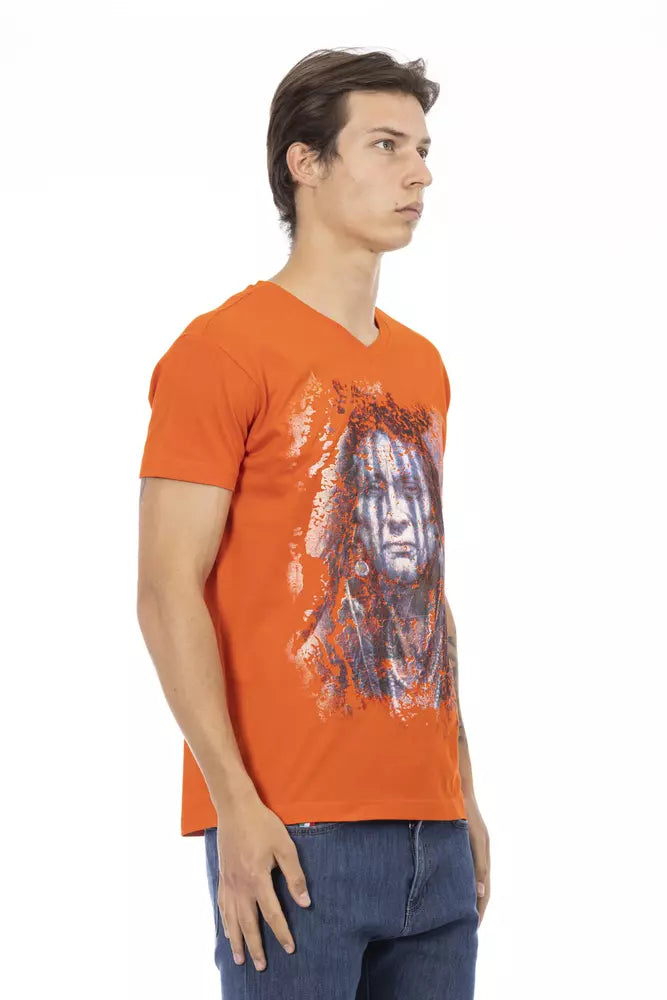 Trussardi Action Elegant V-Neck Tee with Vibrant Front Print