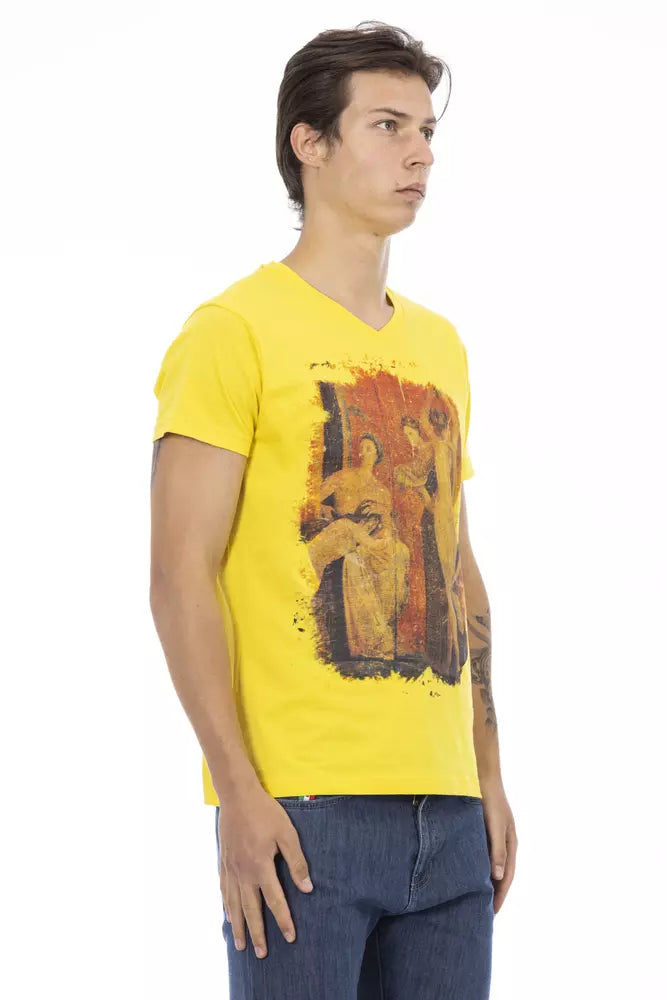 Trussardi Action Sunshine Yellow V-Neck Tee with Graphic Charm