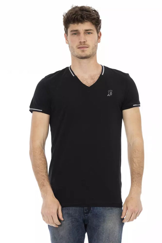 Trussardi Action Sleek V-Neck Tee with Chest Print