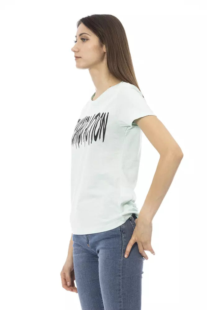 Trussardi Action Elegant Light Blue Tee with Chic Front Print