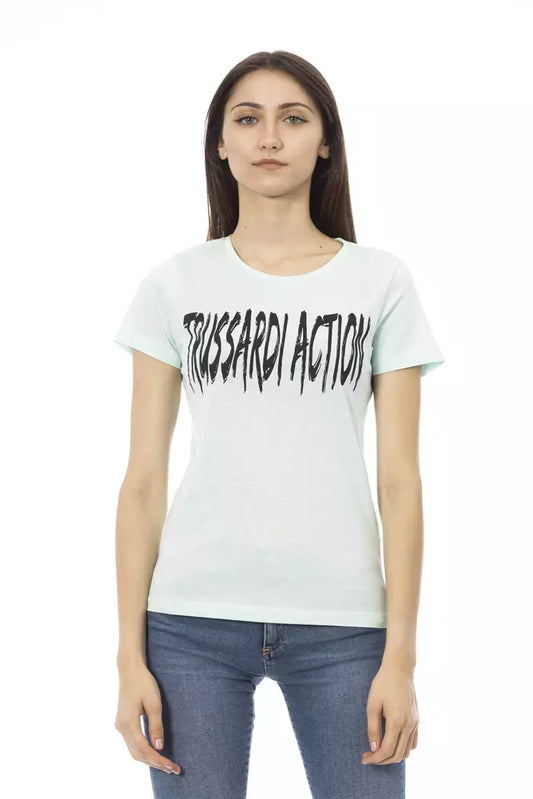 Trussardi Action Elegant Light Blue Tee with Chic Front Print