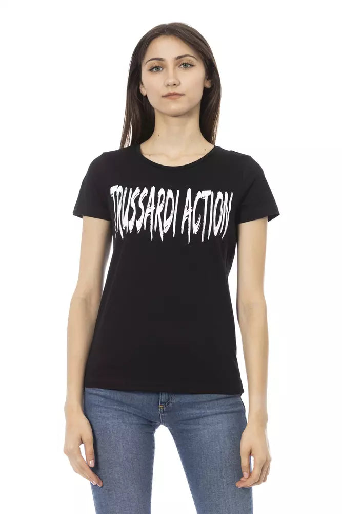 Trussardi Action Chic Black Short Sleeve Tee with Unique Print