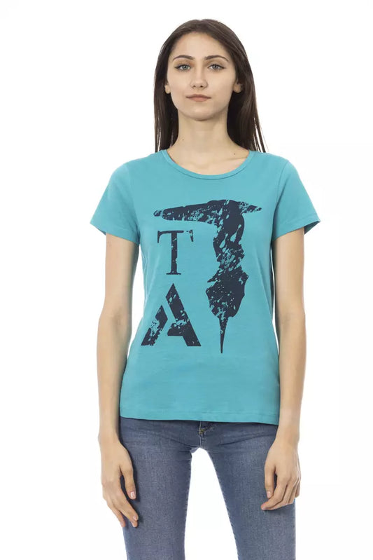 Trussardi Action Elegant Light Blue Tee with Chic Front Print