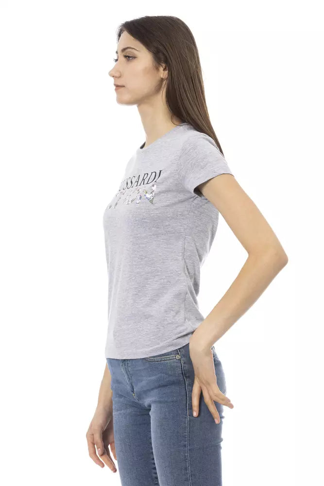 Trussardi Action Chic Gray Round Neck Tee with Front Print