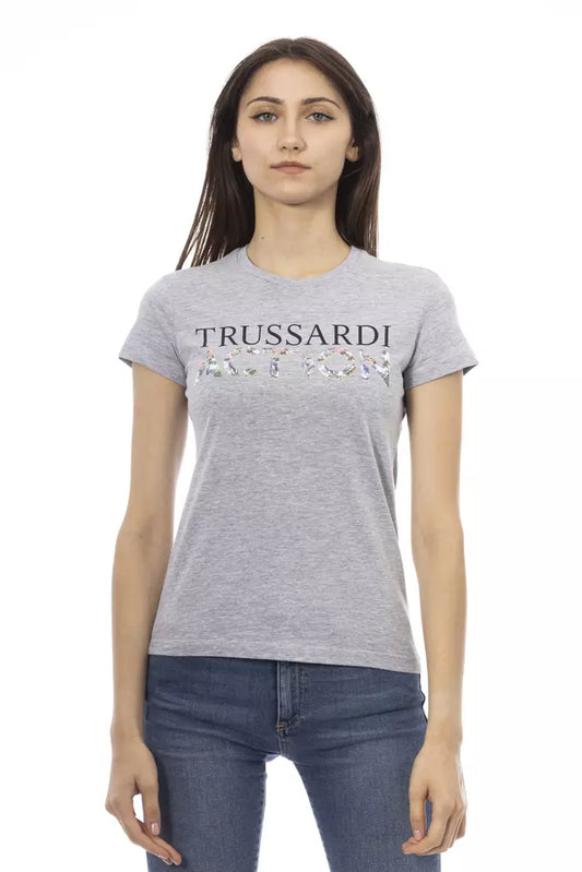 Trussardi Action Chic Gray Round Neck Tee with Front Print