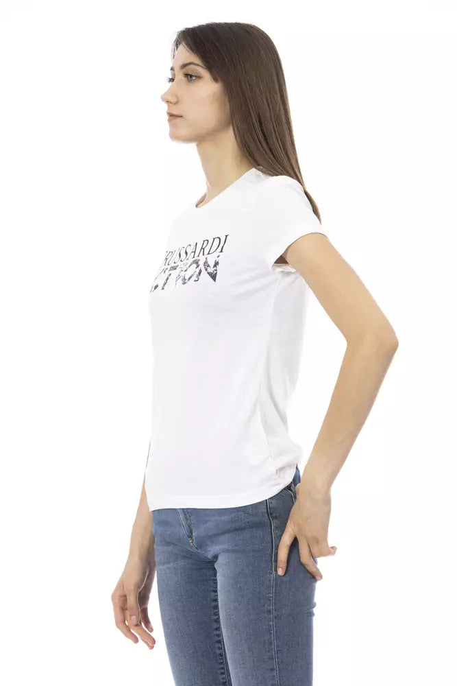 Trussardi Action Chic White Tee with Artistic Front Print