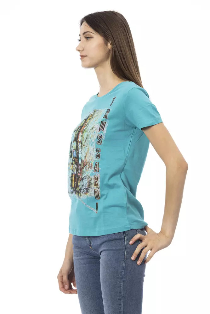 Trussardi Action Chic Light Blue Casual Tee with Unique Print