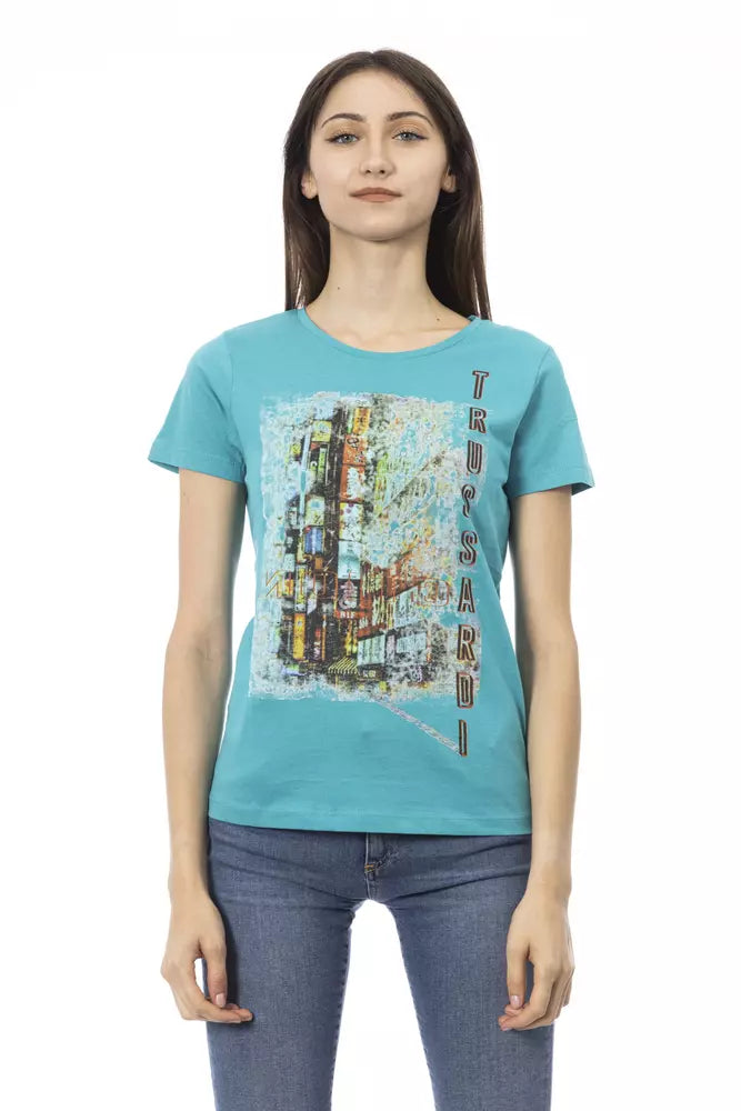 Trussardi Action Chic Light Blue Casual Tee with Unique Print