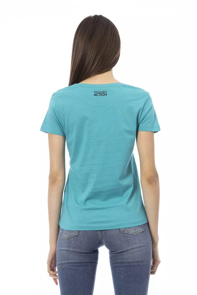 Trussardi Action Chic Light Blue Casual Tee with Unique Print