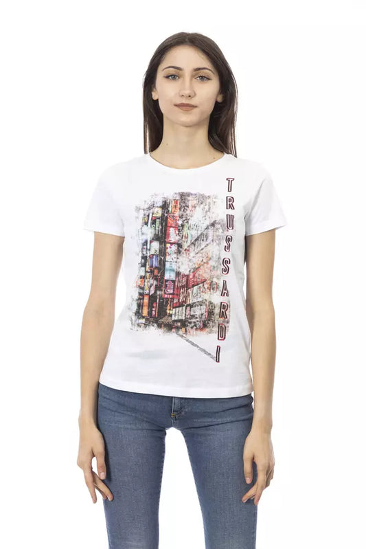 Trussardi Action Chic White Printed Tee with Short Sleeves