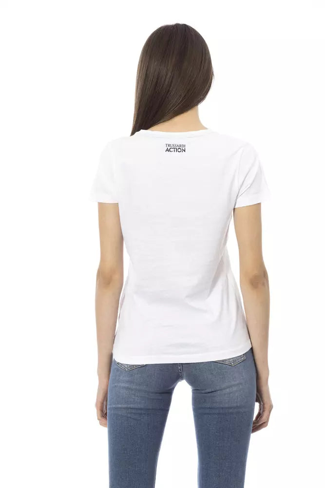 Trussardi Action Chic White Printed Tee with Short Sleeves