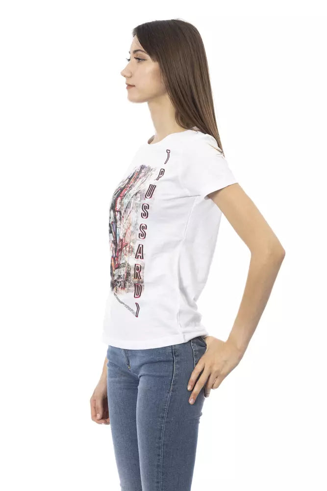 Trussardi Action Chic White Printed Tee with Short Sleeves