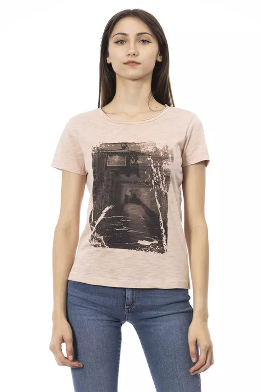 Trussardi Action Elegant Pink Short Sleeve Tee with Chic Print