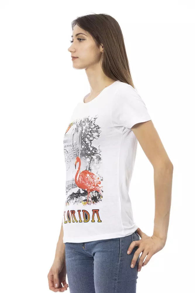 Trussardi Action Elegant White Short Sleeve Tee with Chic Print