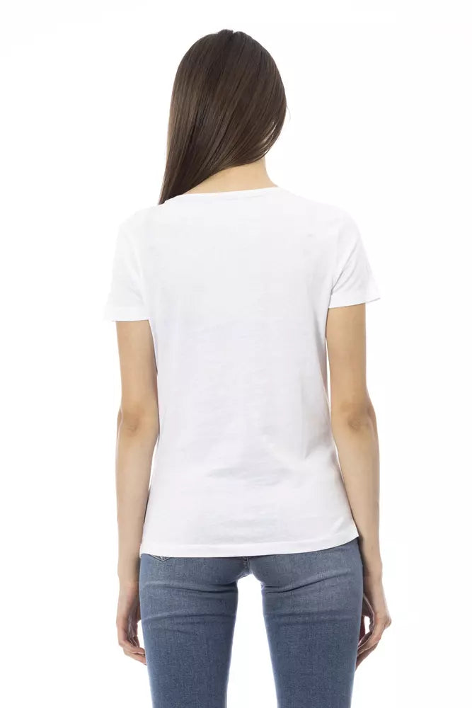 Trussardi Action Elegant White Tee with Chic Front Print