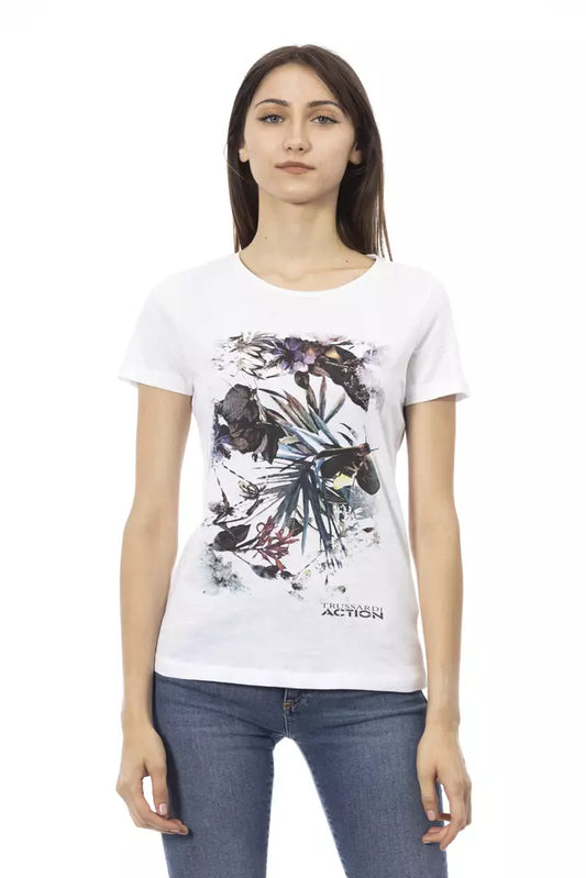 Trussardi Action Elegant White Tee with Chic Front Print