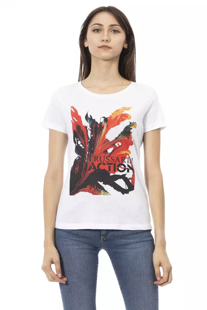 Trussardi Action Elegant White Tee with Chic Front Print