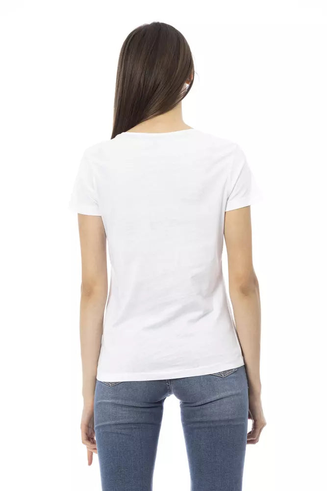 Trussardi Action Elegant White Tee with Chic Front Print