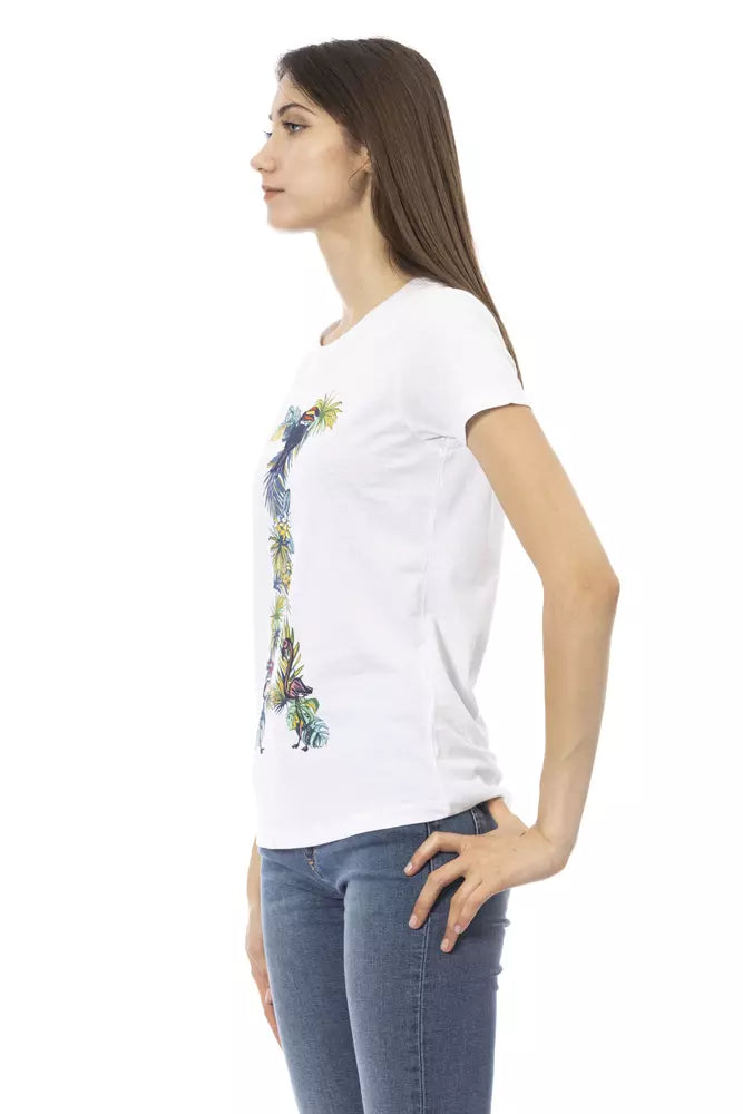 Trussardi Action Elegant White Tee with Chic Front Print