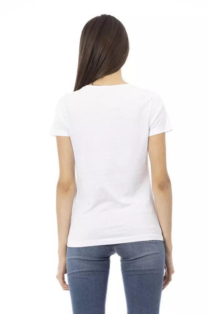 Trussardi Action Elegant White Tee with Chic Front Print