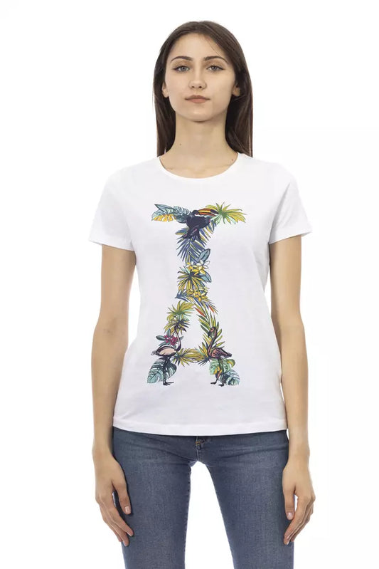 Trussardi Action Elegant White Tee with Chic Front Print