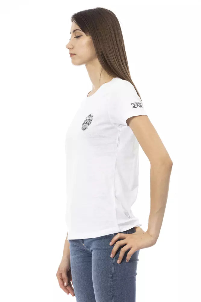 Trussardi Action Elegant White Round Neck Printed Tee