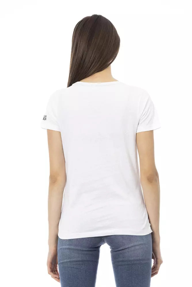 Trussardi Action Elegant White Round Neck Printed Tee