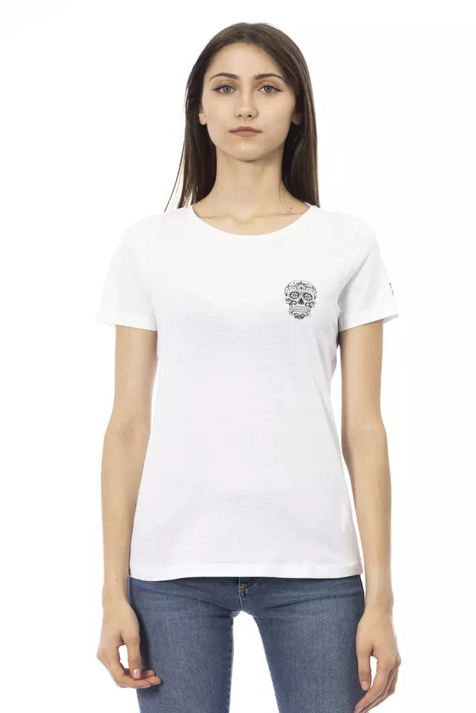 Trussardi Action Elegant White Round Neck Printed Tee