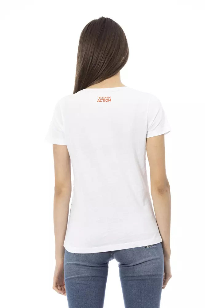 Trussardi Action Chic White Cotton Blend Tee with Stylish Print