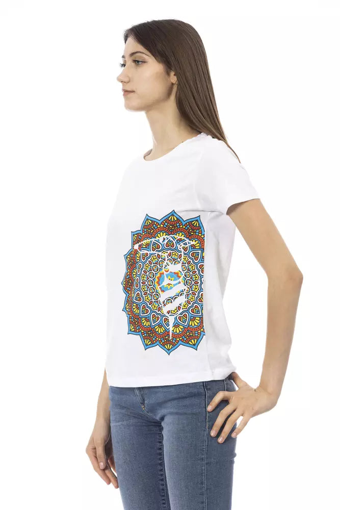 Trussardi Action Chic White Cotton Blend Tee with Stylish Print