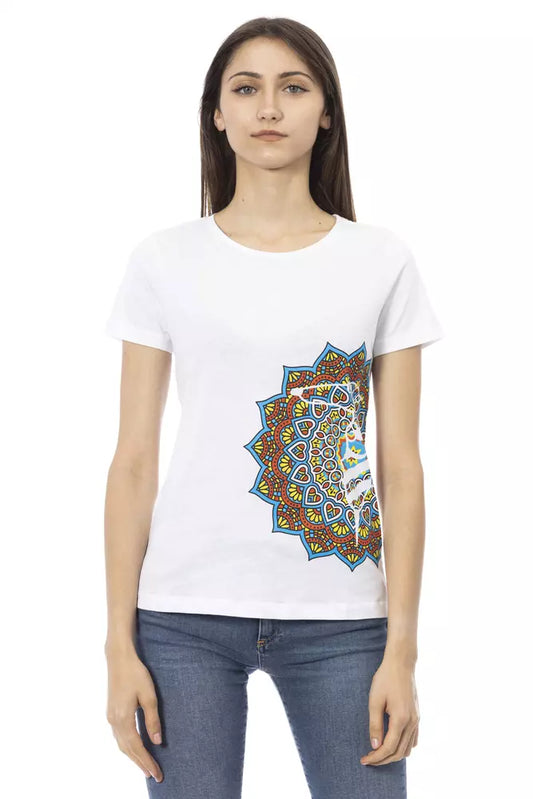 Trussardi Action Chic White Cotton Blend Tee with Stylish Print