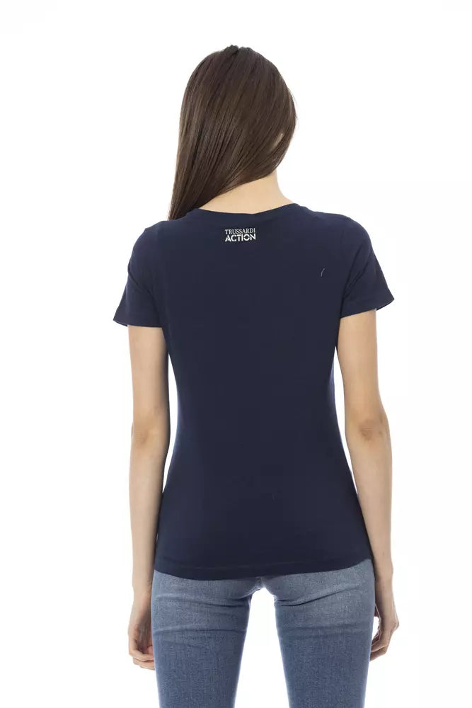 Trussardi Action Chic Blue Casual Tee with Artistic Front Print