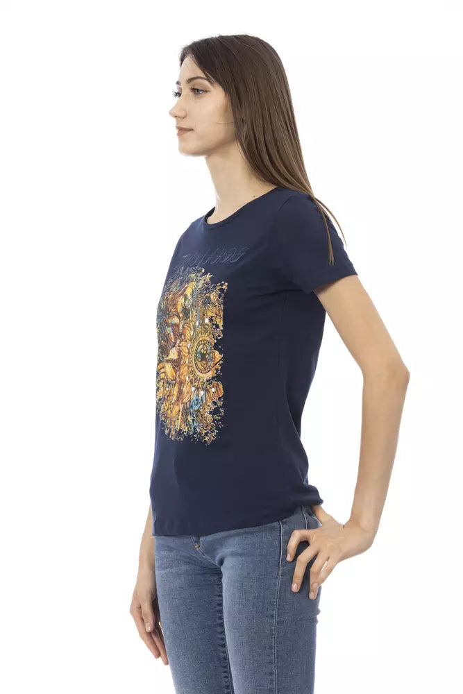 Trussardi Action Chic Blue Casual Tee with Artistic Front Print