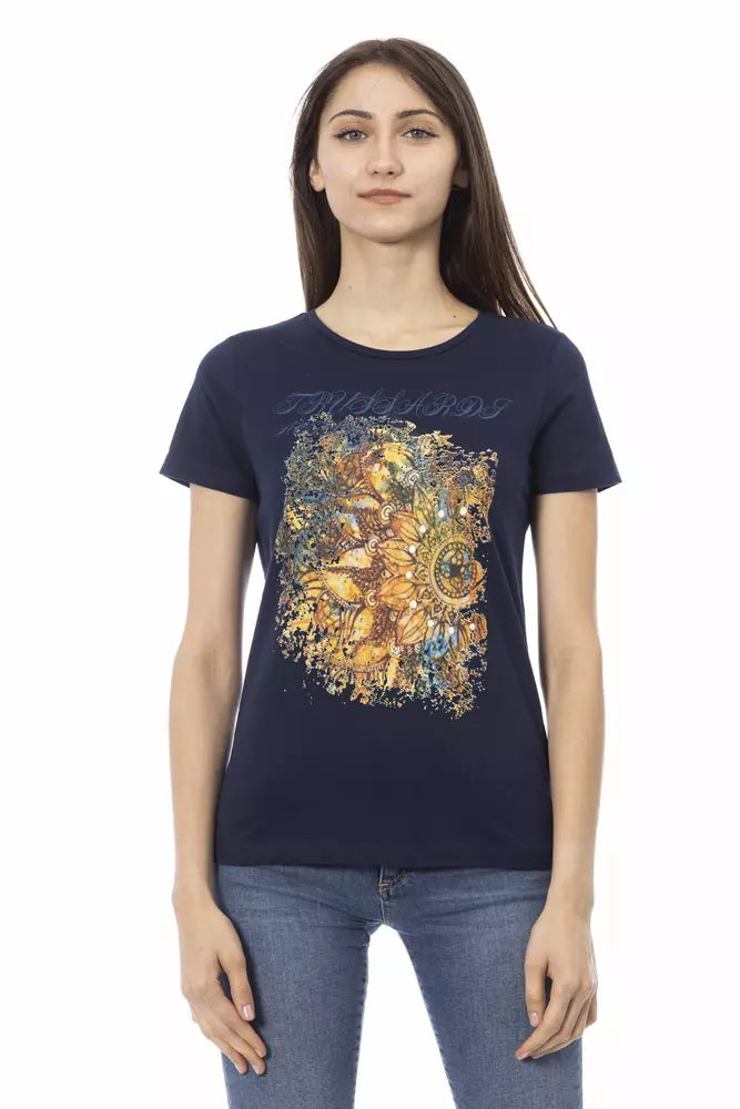 Trussardi Action Chic Blue Casual Tee with Artistic Front Print