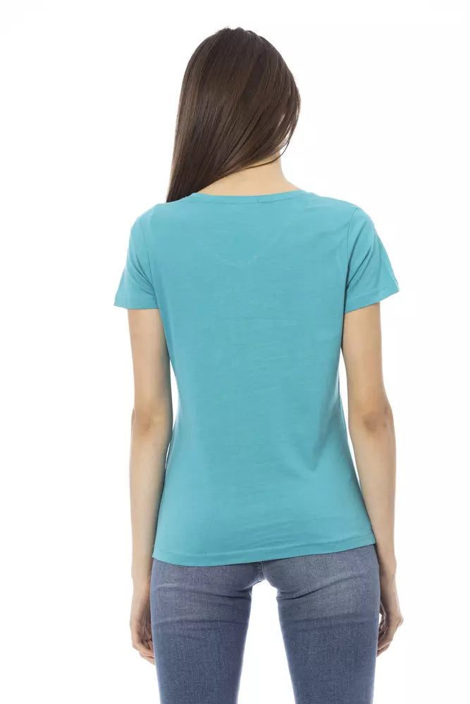 Trussardi Action Elegant Light Blue V-Neck Tee