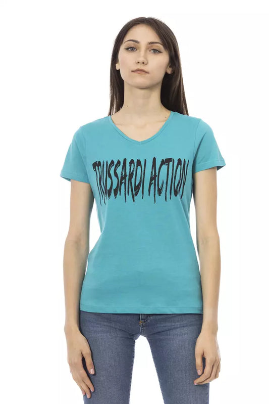 Trussardi Action Elegant Light Blue V-Neck Tee