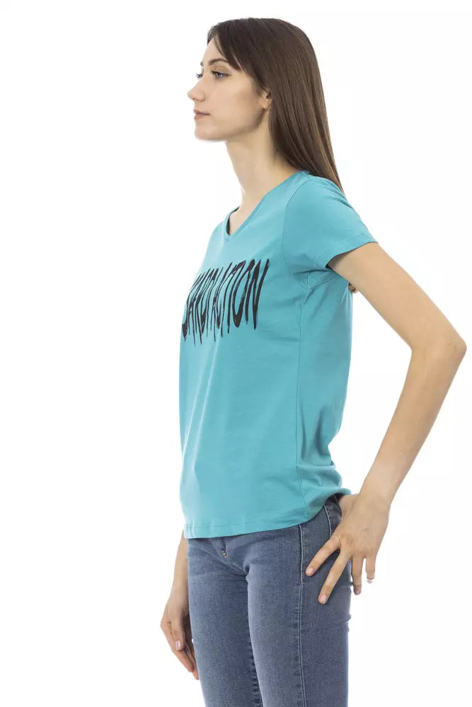 Trussardi Action Elegant Light Blue V-Neck Tee