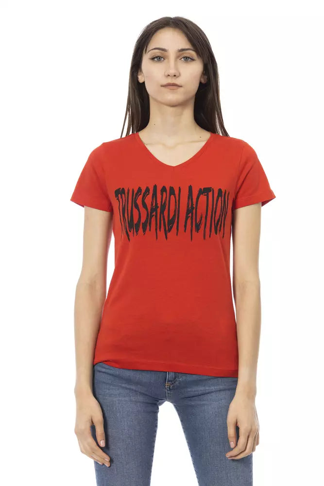 Trussardi Action Vibrant V-Neck Tee with Chic Front Print